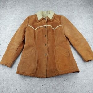 Vintage 70s Joo-Kay Women Tan Genuine Suede Western Shearling Lined Jacket Sz 14